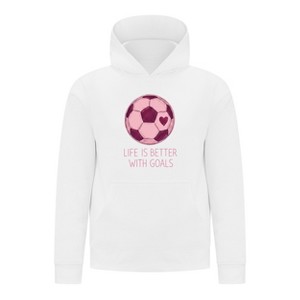 Everyday Kids Sports Collection Life-Is-Better-With-Goals Soccer Girls Pullover Hoodie – Pink Heart Ball Graphic Sweatshirt - 1 of 4