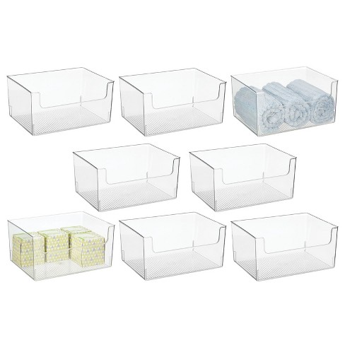 mDesign Linus Closet Plastic Storage Organizer Bin with Open Dip Front, 8  Pack, Clear - 12 x 16 x 8