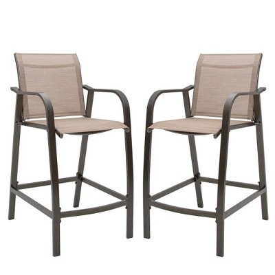 2pc Outdoor Counter Height Aluminum Bar Stools - Espresso - Pellebant