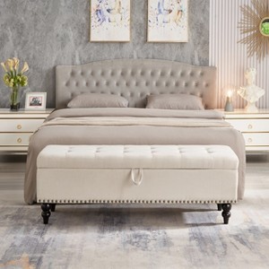 TiramisuBest 59.0" Storage Bench with Cotton Linen Grey - Storage Grey Fabric - 1 of 4