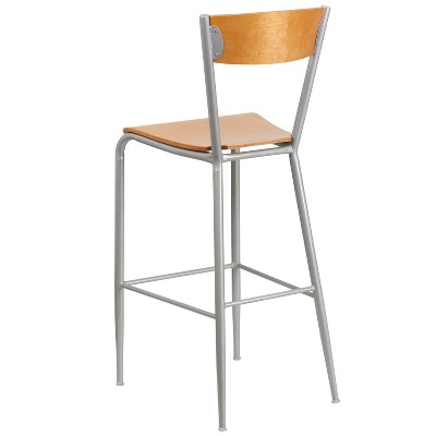Invincible Silver Metal and Natural Wood Swivel Barstool
