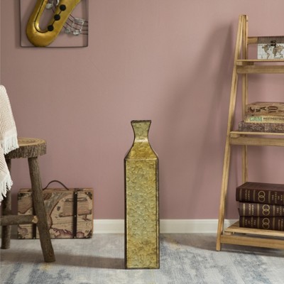 Large Gold Textured Metal Bottle Shape Floor Vase