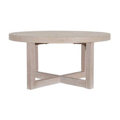 Whitewash Solid Wood Round Coffee Table with X-Frame Base
