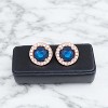 Slickblue Rose Goldtone Sapphire Blue CZ Earrings – Halo Design, Clear CZ Stones, Beautiful Jewelry for Women - 2 of 4