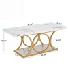 HTUTWOO 47.24" Faux Marble Wood Coffee Table, 2-Tier Modern Coffee Table with Open Storage Geometric Legs for Living Room, White & Gold - 3 of 4