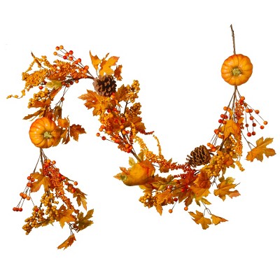6' Autumn Garland with Pumpkins, Pinecones and Berries - National Tree Company