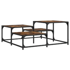 vidaXL Smoked Oak Coffee Table – 34.4"x34.4"x15.7" Square Engineered Wood and Metal Frame Table for Living Room - 1 of 4