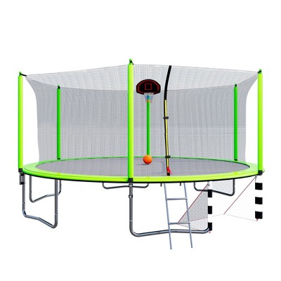 HFYee 12/14/16FT Dual-Color Trampoline Curved Safety Pole & Enclosure Net for Ages 8+ for Family Play