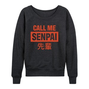 Women's - Instant Message - Call Me Senpai Lightweight French Terry Wide Neck Long Sleeve Shirt - 1 of 4