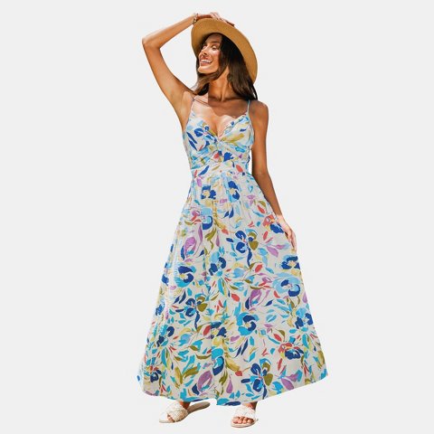 Женские платья Cupshe Women's Vibrant Floral Print Maxi Beach Dress-M-Multicolored