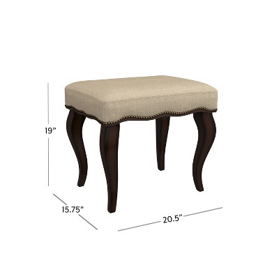 19" Burnished Oak and Cream Upholstered Backless Vanity Stool