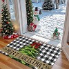 Lomsoe 1pc Black & White Checkered Christmas Door Mat with Red Bow & Green Tree - Plaid Snowflake Design, Front Door Christmas Gift. - 3 of 4