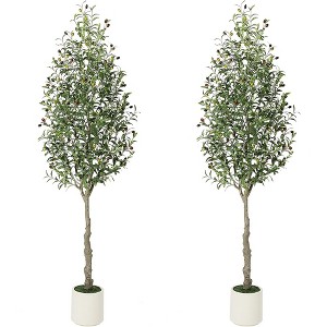 Artificial Olive Tree Tall Faux Olive Tree Indoor Fake Silk Plant with White Planter - 1 of 4