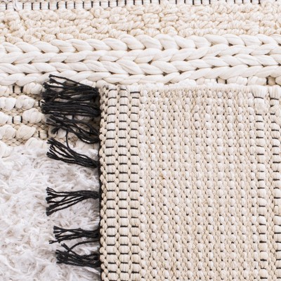 Ivory and Beige Handwoven Cotton Geometric Runner Rug