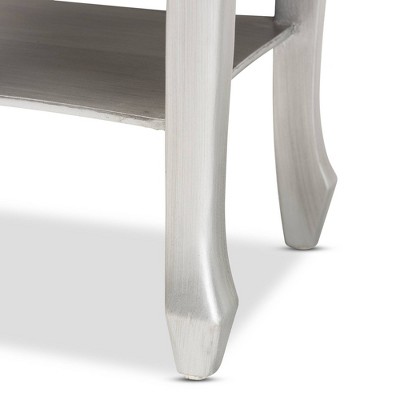 Eliya Silver Brushed Wood 2-Drawer Accent Table with Carved Details