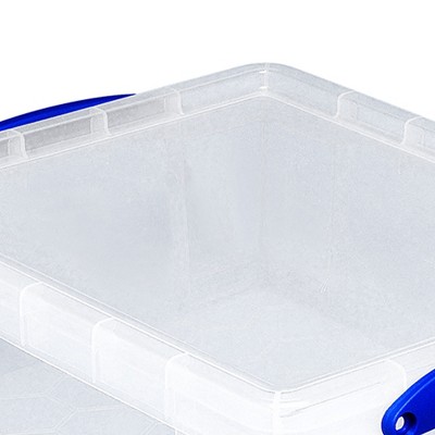 Clear 8.1 Liter Stackable Plastic Storage Bins with Blue Handles