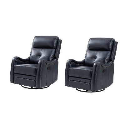 Set of 2 Flavio Genuine Leather Swivel Rocker Recliner with nailhead trims for living room | ARTFUL LIVING DESIGN