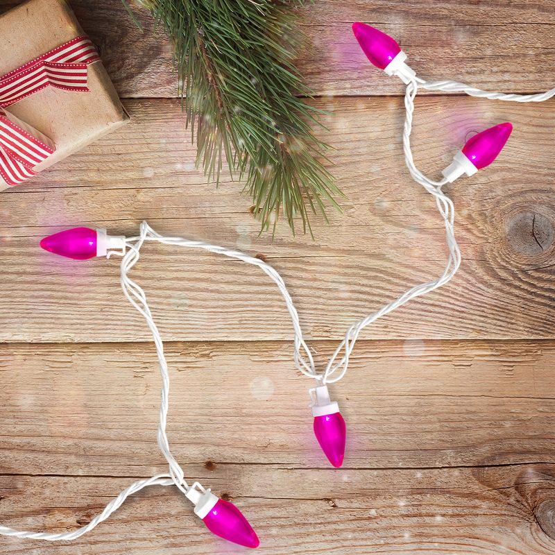 Northlight 25 Count Pink LED C7 Christmas Lights, 16 ft White Wire, 2 of 4