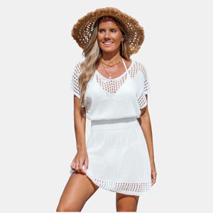 Women's Openwork Crochet Knit Beach Cover Up Dress - Cupshe - 1 of 4