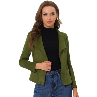 Allegra K Women's Faux Suede Lapel Draped Outwear Open Front Jacket
