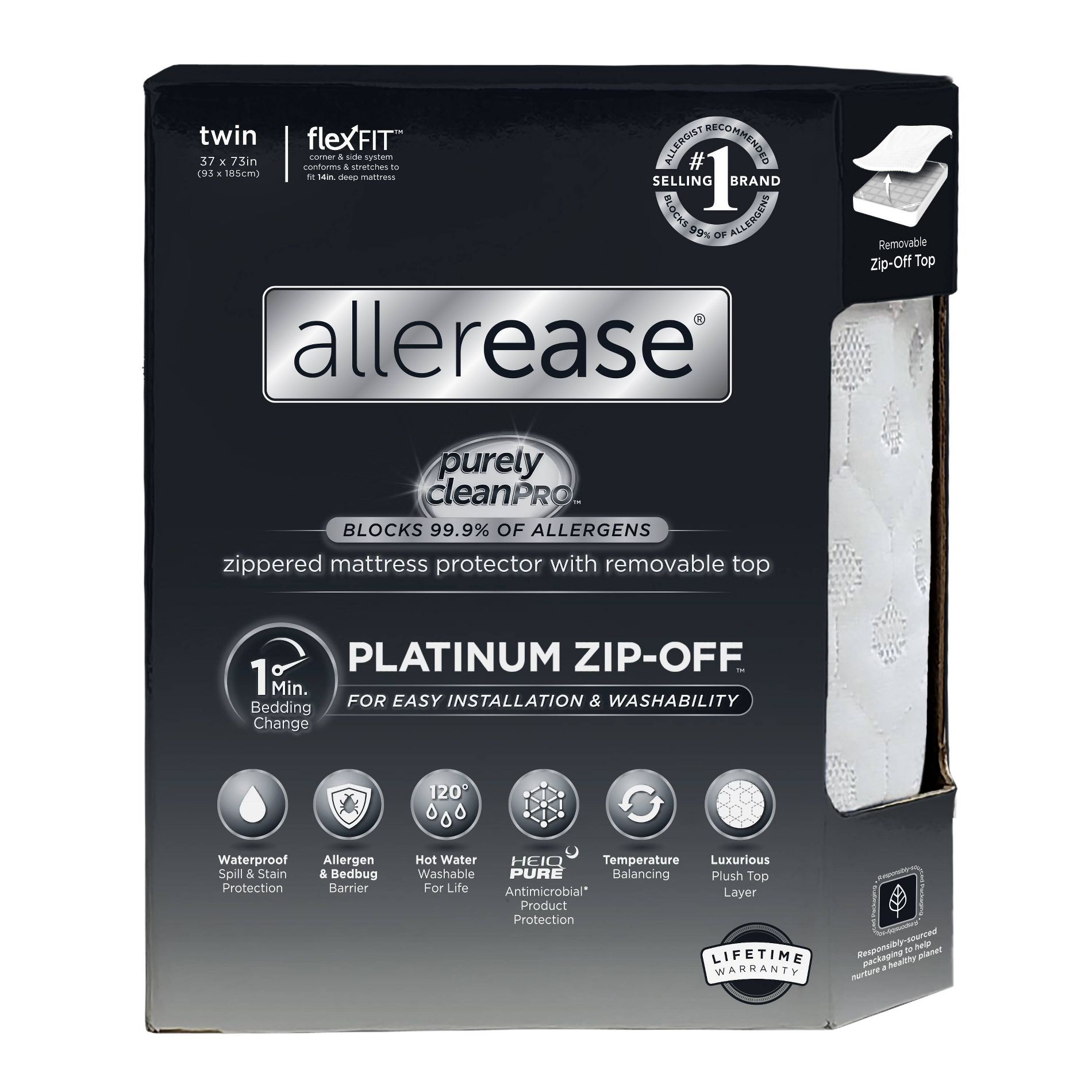 Allerease Platinum Zip-Off Plush Top Waterproof Allergen and Bedbug Barrier Mattress Protector