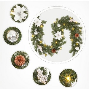 Christmas Garland for Mantle, 6Ft Battery Operated Prelit Garland Christmas Decorations, Poinsettias Flowers & Ball Ornaments - 1 of 4