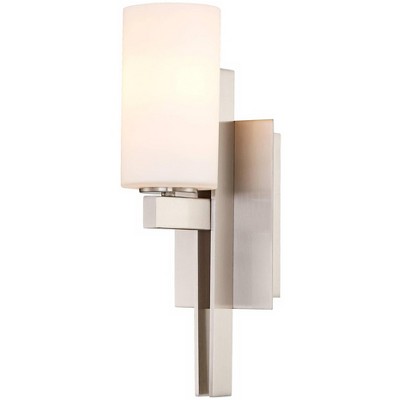 Possini Euro Design Modern Wall Light Sconce Brushed Nickel Hardwired 14" High Fixture Frosted Glass for Bedroom Bathroom Hallway