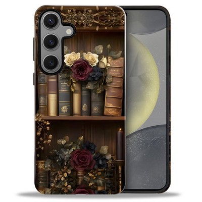 BONGEEK Case Compatible with Samsung Galaxy S24,Scratch Resistant Hybrid 2-Layer Hard Shell Bright Phone Case,Books Flower Vintage Dark