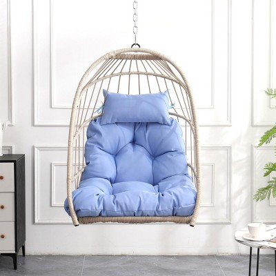 Outdoor Garden Rattan Egg Swing Chair, Hanging Chair, Patio Swings Hanging Chair With Removable & Washable Cushion-Cuddlewood