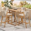 Set of 4 Outdoor Barstools with Acacia Wood Frame,Fabric Upholstered Barstools,Rope Woven Backrest Bar Chairs for Patio or Backyard-Cuddlewood - 2 of 4