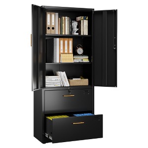 SUXXAN Metal File Cabinet With Lock, Modern Freestanding Cabinets, Bookshelves, Assembly Required, Black - 1 of 4