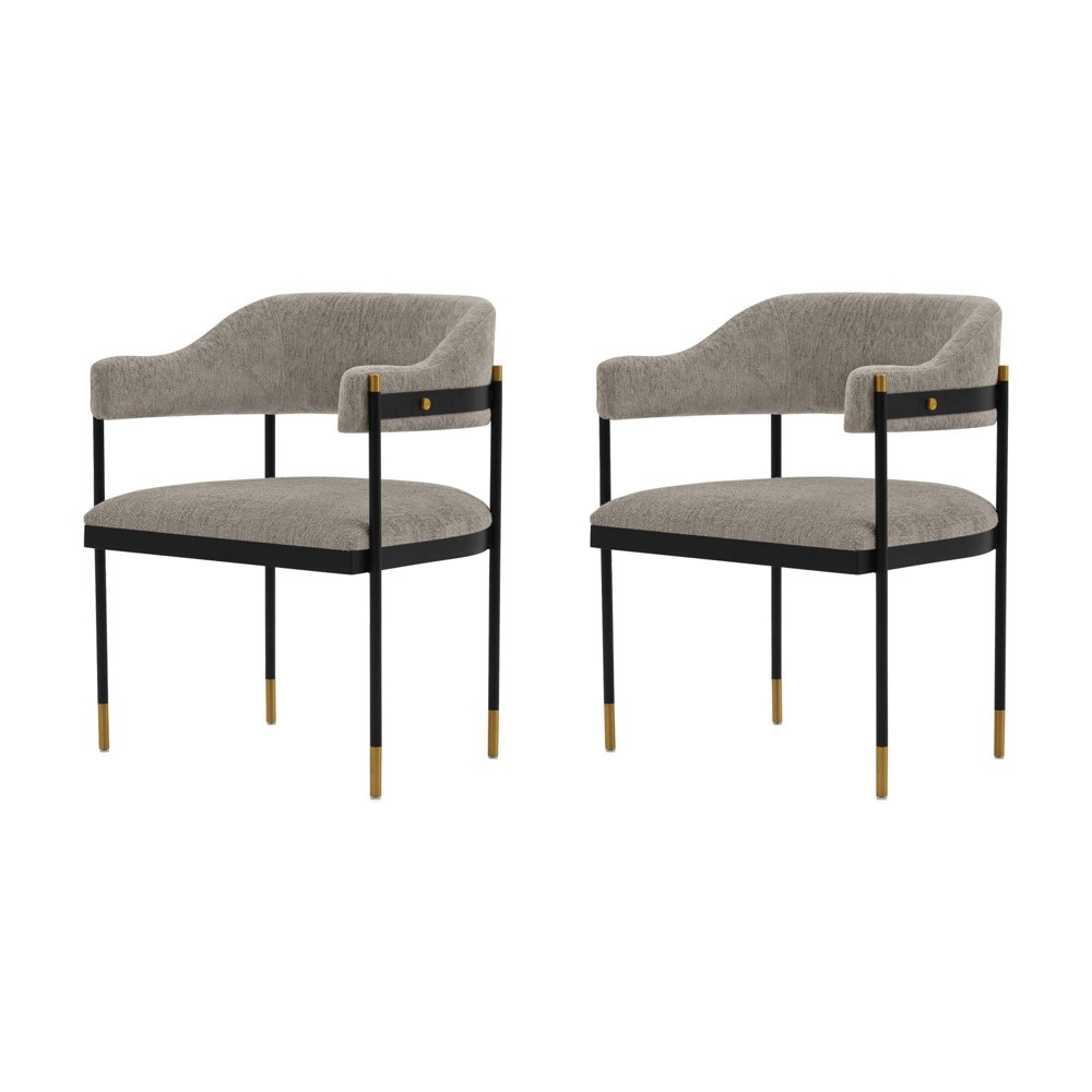 Photos - Dining Table Set of 2 Lia Modern Boucle Upholstered Dining Armchairs Stone Gray - Manhattan Comfort: Brushed Gold Accents, No Assembly Re