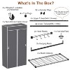 NewHome"2-Tier Portable Wardrobe Closet with Cover, 4 Wheels, 2 Hanging Rods & 2 Hook Racks, 72.44in"Grey - 4 of 4