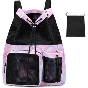 Mesh Drawstring Backpack with Shoe Bag, Durable String Sack with Handle for Gym, Beach, and Yoga Travel - 1 of 4