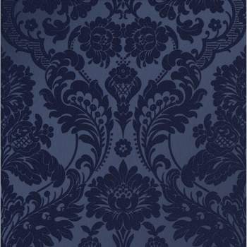 Gothic Damask Flock Cobalt Blue and Black Paste the Wall Wallpaper