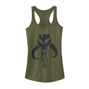 Juniors Womens Star Wars The Mandalorian Mythosaur Skull Logo Racerback Tank Top - 1 of 3