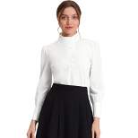 Allegra K Women's Elegant Work Blouse Mock Neck Long Sleeve Button Front Shirt