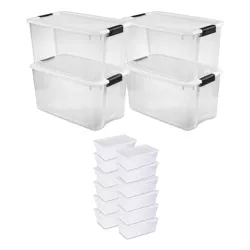 Sterilite 70 Quart Multipurpose Stackable Plastic Latching Lid Storage Tote, 4 Pack & 6 Quart Container Box Bin for Home Organization, Clear 12 Pack