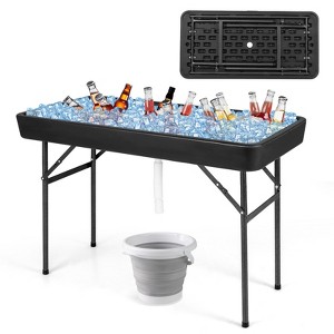 Tangkula 4 FT Folding Ice Cooler Table with Drain & Bucket Removable Skirt No Assembly Portable Fill and Chill Table for Food Drink Beverage Black - 1 of 4