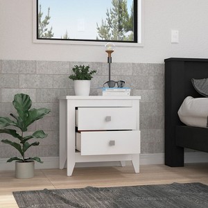 Vynxaria Elegant White Nightstand: 24"H, Two Drawers, Perfect for Small Spaces - 1 of 4