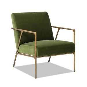 Jennifer Taylor Home Aerin 24.5" Hammered Brass Upholstered Accent Arm Chair, Olive Green Performance Velvet - 1 of 4