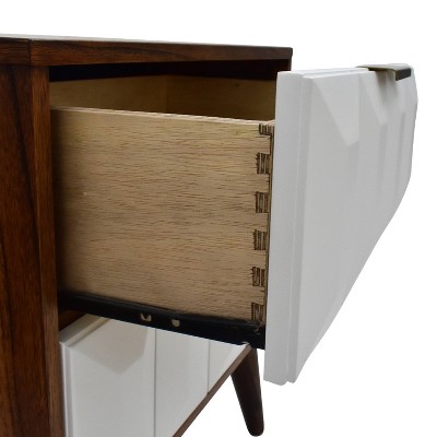 Ginny Mid-Century 2-Drawer Walnut Nightstand with White Accents