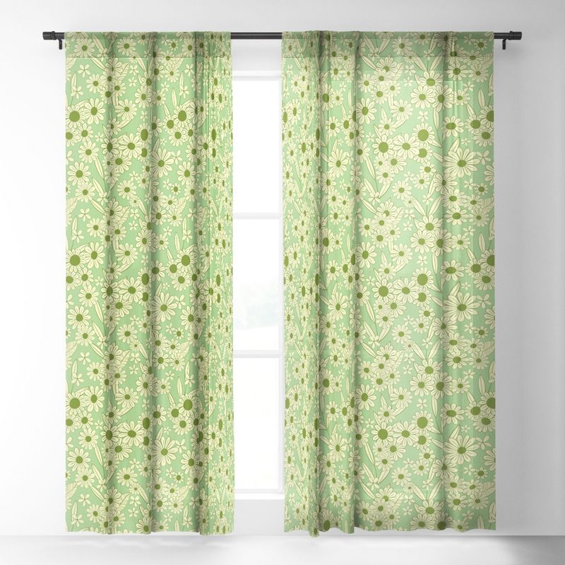 Jenean Morrison Simple Floral Mint Set of 2 Panel Sheer Window Curtain - Deny Designs, 3 of 7