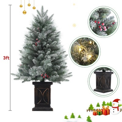 3ft Pre-Lit Christmas Tree,Artificial Christmas Trees,Snow Flocked Prelit Xmas Tree with Base,Timer Function,for Indoor Outdoor Decoration