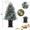 3ft Christmas Tree, Pre-Lit Artificial Christmas Tree with Vintage Potted Base, Flocked Snow 78 Warm White LED Lights Red Berries, Xmas Holiday - 2 of 4