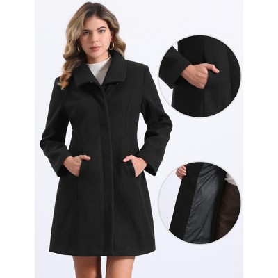 Allegra K Women's Work Stand Collar Buttoned Elegant Winter Outwear Overcoat Small Black — фото 2