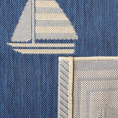 Courtyard Navy & Beige 79" Square Synthetic Indoor/Outdoor Rug