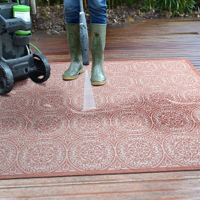 Terra Floral Circle Design 5' x 7' Easy-Care Outdoor Rug