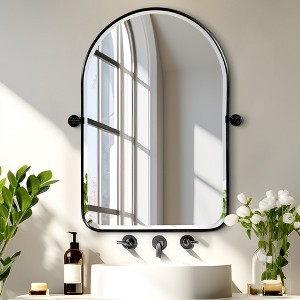 Dovelina Arched Metal Frame Pivot Decorative Wall Mirror with Rounded Corners 32"x23"-Black - 1 of 4