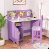 Costway Kids Study Desk with Chair, Whiteboard, Marker, Hutch, Storage Cabinet Purple/White - 4 of 4